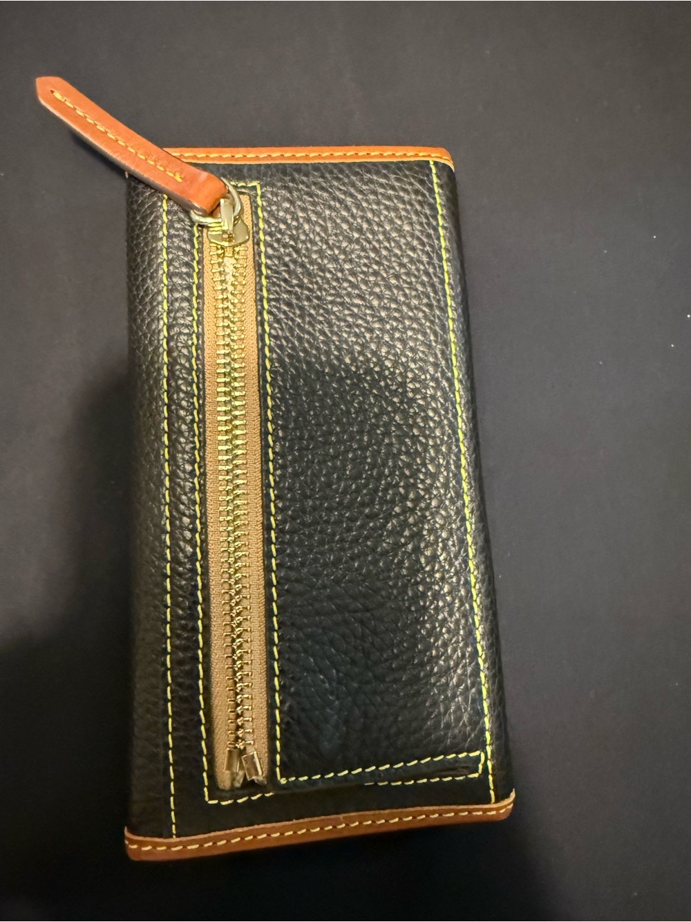 Dooney & Bourke Black Pebbled Leather Wallet with Cognac Trim - Picture 2 of 5